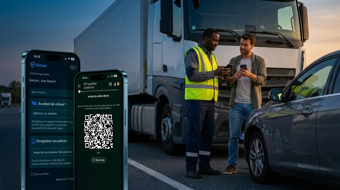 Fleet truck and car drivers using Minsas app for accident reporting